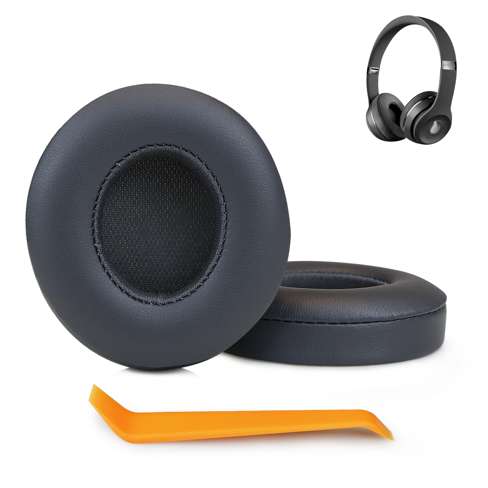 SINOWO Earpads Replacement for Beats Solo 2 & Solo 3 Wireless On-Ear Headphones,Solo2 Solo3 Ear Pads Cushions with Noise Isolation Memory Foam,Soft Protein Leather(Grey)