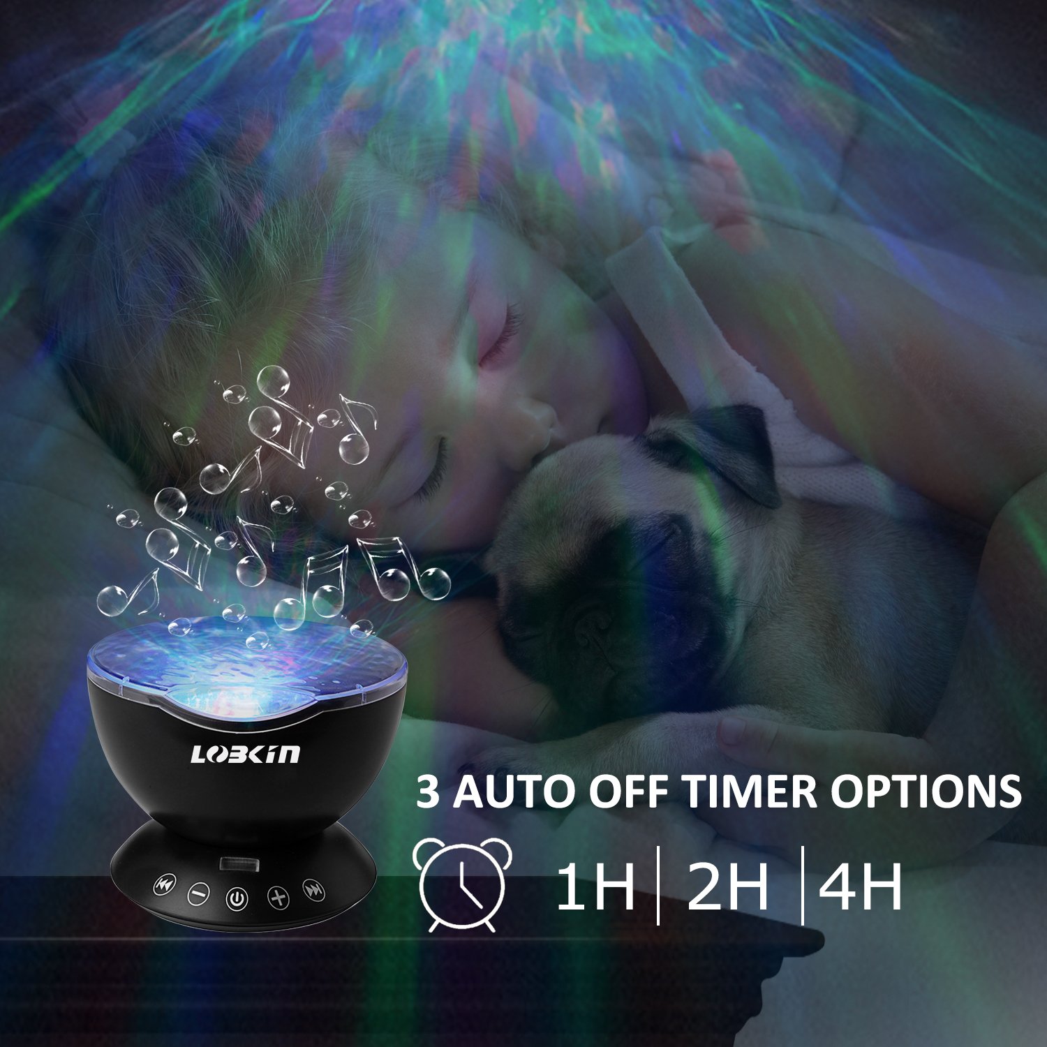 [Upgraded Model] Ecandy Remote Control Ocean Wave Projector ,Aurora Night Light Projector with Build-in Speaker, Mood Light for Baby Nursery, Adults and Kids Bedroom, Living Room (Black)