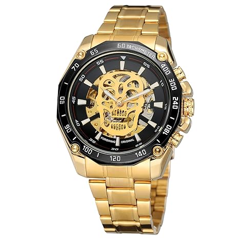 FORSINING Men's Skeletn Skull Automatic Self-Wind Stainless Steel Bracelet Analog Watch