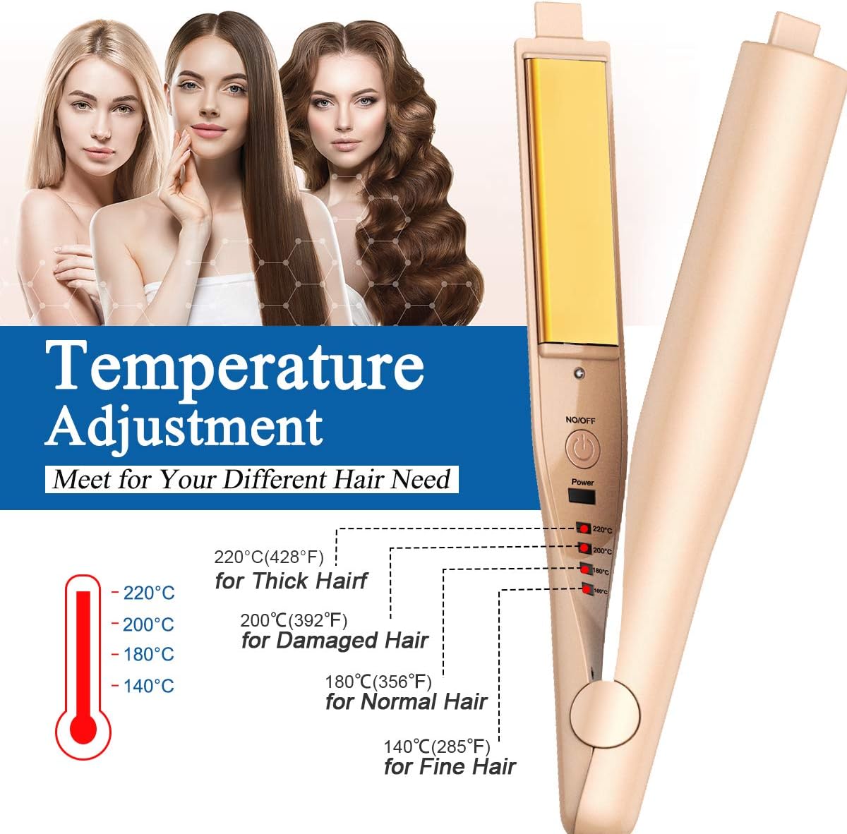 LANDOT Hair Straightener and Curler 2 in 1, Professional Twist Straightening Curling Flat Iron for Hair, Dual Voltage Hair Styling Tools with 3D 1 Inch Titanium Plate Gold Color: Health & Personal Care