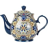 Jinsongdafa Bohemian Ceramic Teapot: 34.2oz ceramic teapot featuring Bohemian-style prints and glazes. Ideal for afternoon tea, suitable for home and parties. (blue)