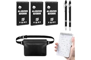 Waterproof Pocket Notebooks with Fanny Pack, 3 Pack 7.6 x 12.7 cm All Weather Top Spiral Notepads, 50 Sheets Each with 2 Ball