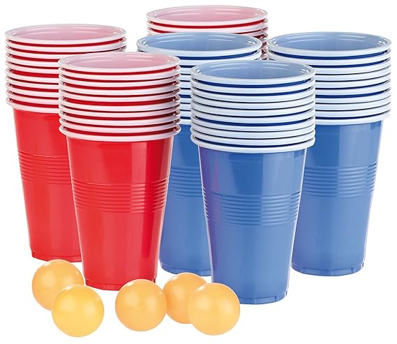 infactory Bierpong: Trinkspiel-Set Bier Pong mit 60 Bechern (je 450 ml) und 5 Bällen (Partybecher)