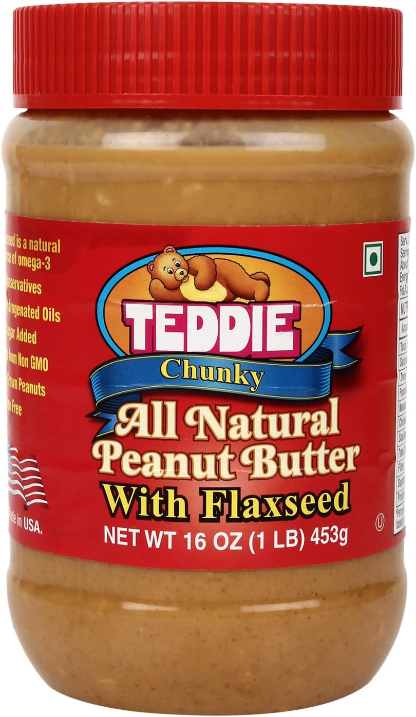 Teddie Natural Peanut Butter with Flaxseed Chunky, 453g