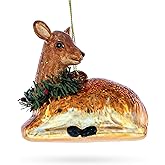 Deer with Wreath Glass Christmas Ornament