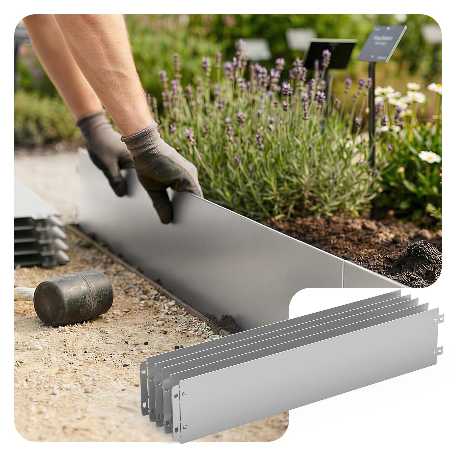 VOUNOT® 20M Galvanised Steel Lawn Edging, Metal Garden Edging Landscape Border, 100 x 18 cm, 20pcs