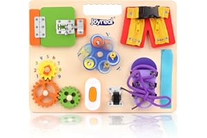 Joyreal Wooden Montessori Busy Board for Toddlers, 11 Fine Sensory Activity Motor Skills Educational Toys, Travel Toys for Kids & Toddlers