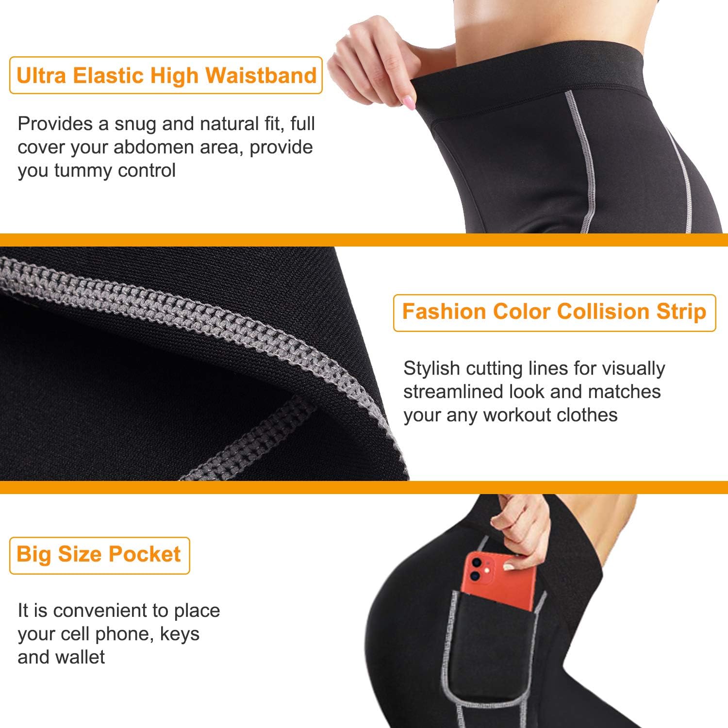LANCS Women Sauna Sweat Leggings High Waist Slimming Pants Tummy Control Neoprene Compression Workout Tights with Pocket: Clothing