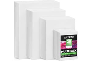 ARTEZA Canvas Panels for Painting, 28 Pieces, 5 x 7, 8 x 10, 9 x 12, 11 x 14 Inches, Cotton, Gesso-Primed, Art Supplies for Acrylic and Oil Painting