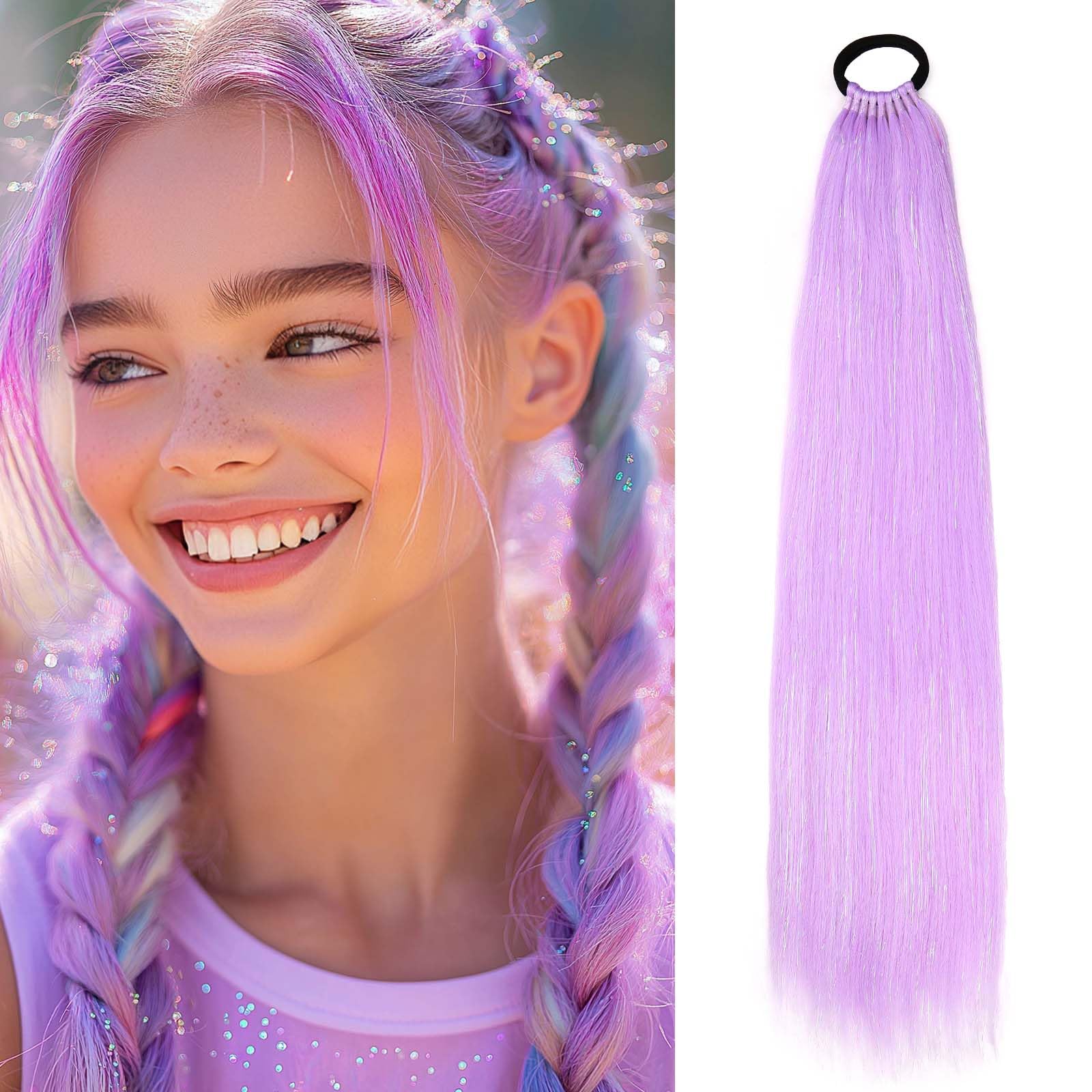 Rainbow Ponytail Extensions With Hair Tie 1 Packs 80g/Pack Coloured Hair Extensions for Braiding 18 inch Colorful Ombre Mermaid Pony Tail Synthetic Hair Extensions for Girl Women XXPurple โ image 1