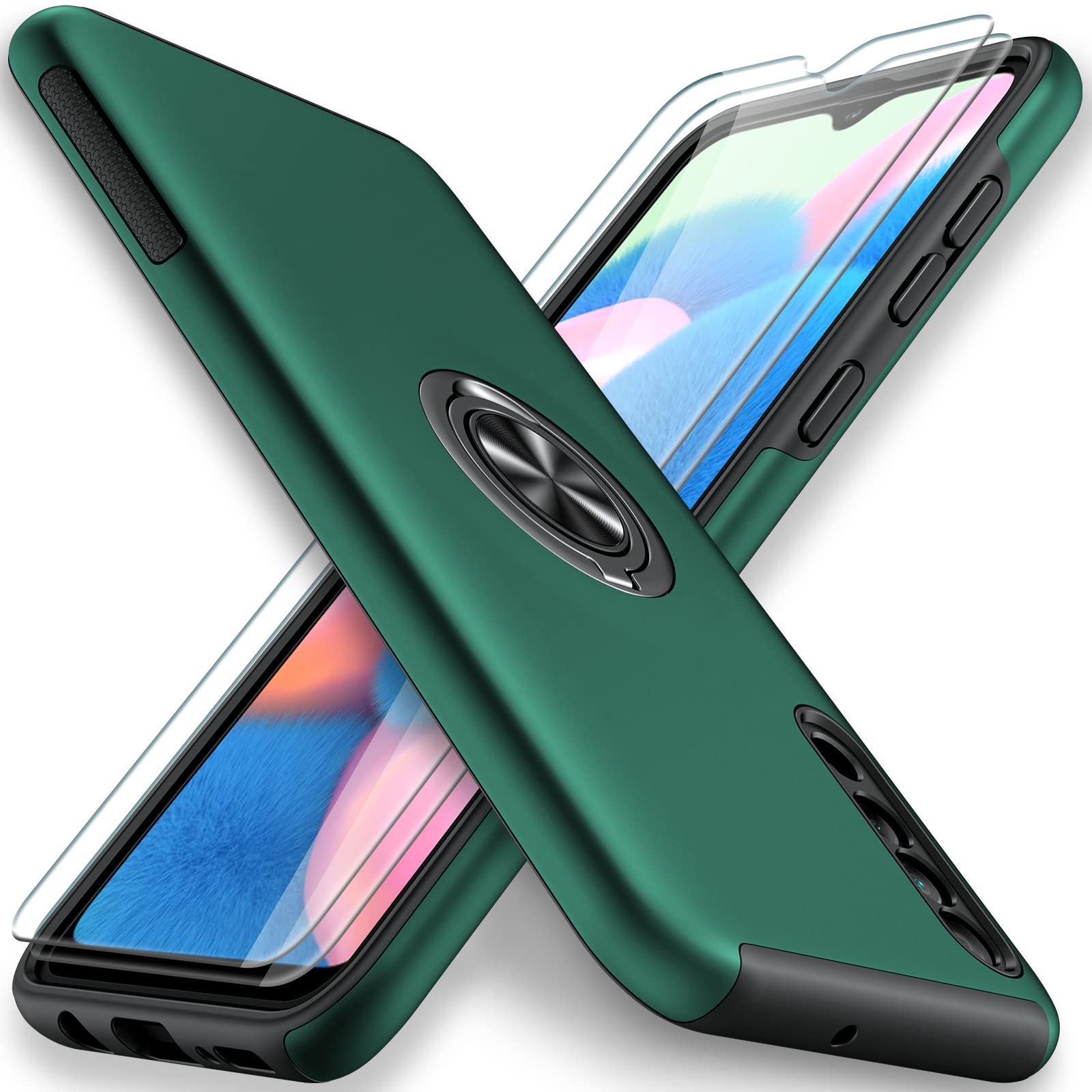 JAME for Google Pixel 8A Case, Slim Fit Military Grade Shockproof Cover with Metal Ring Holder Stand Kickstand Protective Phone Case for Google Pixel 8A Cover, Green