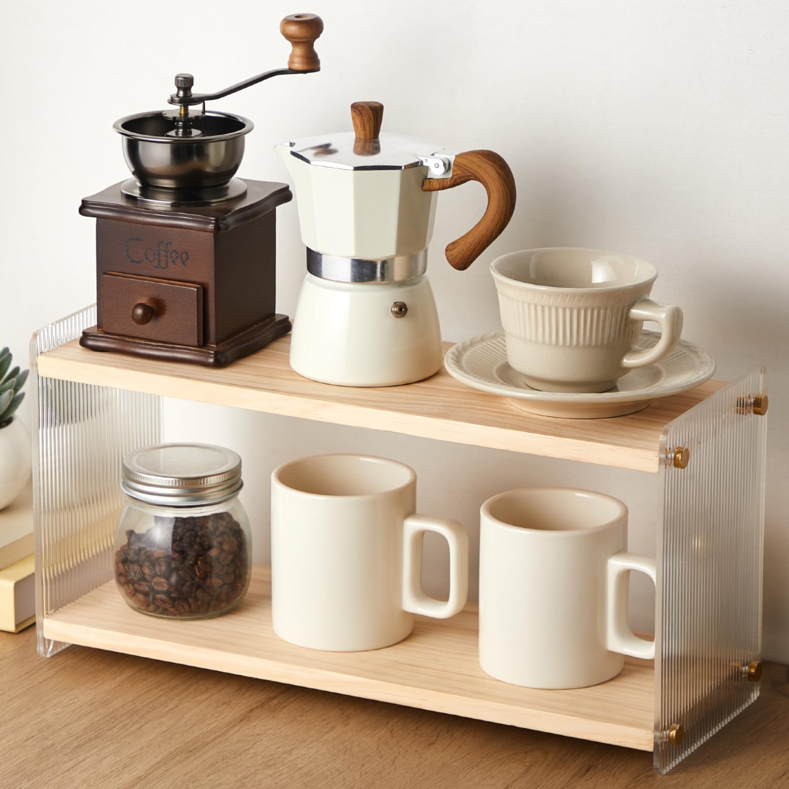 Photo 1 of Geelin Countertop Coffee Station Organizer, 2 Layer Coffee Bar Organizer Matcha Station Stand, Condiment Storage Rack Caddy for Kitchen, Home, Office