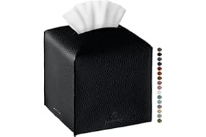 Tissue Box Cover, Jeethemy Square PU Leather Tissue Box Holder, Modern Tissue Case Facial Paper Organizer Dispenser，5X5X5'',Single Black