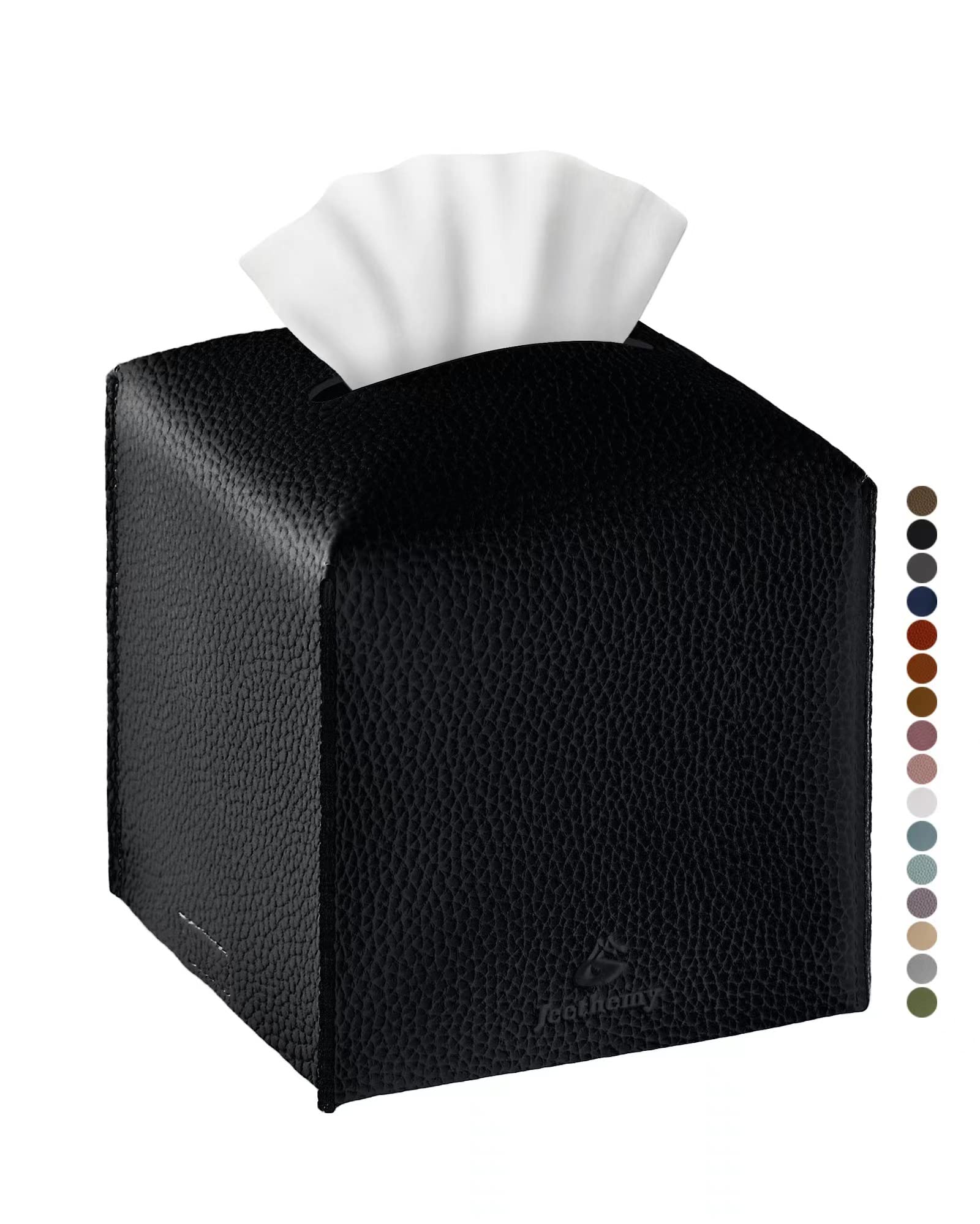 Photo 1 of Tissue Box Cover, Jeethemy Square PU Leather Tissue Box Holder, Modern Tissue Case Facial Paper Organizer Dispenser?5X5X5'',Single Black