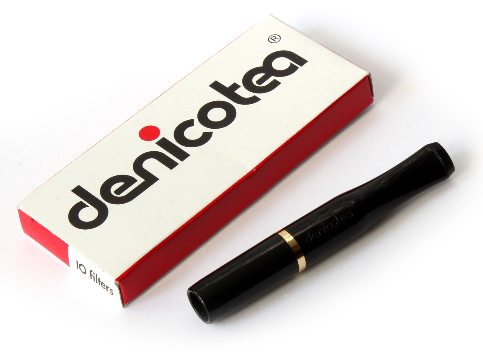 DENICOTEA cigarette holder Black with golden color ring + 10 filters