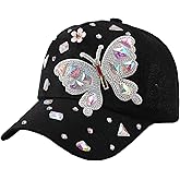 Colorful Rhinestone Baseball Cap Women Bling Butterfly Sequin Sun Protection Duckbill Hat Breathable Cotton