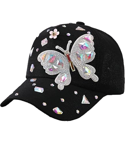 Women Embroidery Butterfly Baseball Cap Flower Print Bling  display picture 1