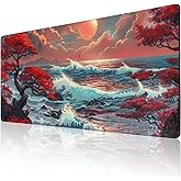 ZOCOZY Japanese Desk Mat - 48 x 24 Inches - Sea Wave Extended Big Mouse Pad Large,XXXL Gaming Mouse Pad Desk Pad with 3mm Non-Slip Base and Stitched Edge for Home Office Work,Fantasy Artwork Style