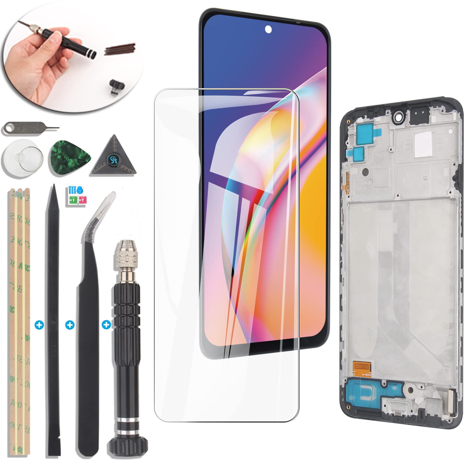 RongZy Display for Xiaomi Redmi Note 10/Note 10s 4G Screen Replacement LCD Touch Display Digitizer Assembly for Xiaomi Redmi Note 10/Note 10s 4G with Kit(Black with Frame)