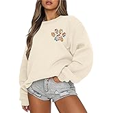 HEBBE Dog Mom Sweatshirts For Women Floral Dog Paw Sweatshirt Embroidered Paw Pullover Tops Oversized Sweater