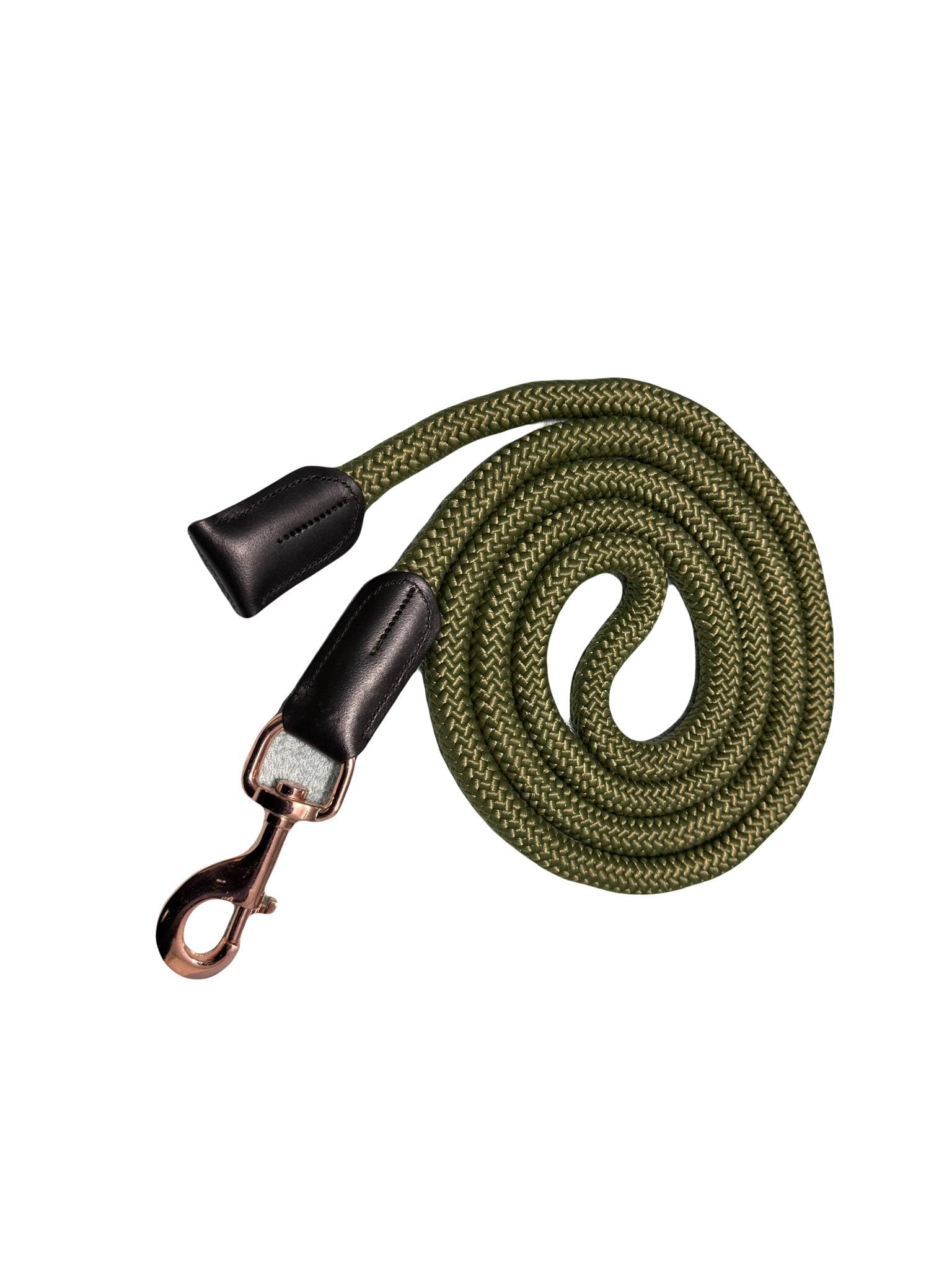 Luxury Horse Lead Rope for headcollars with Leather 18 mm thick Rose Gold Snap (Green)