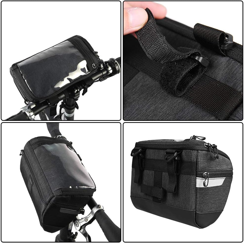 WOTOW Bike Handlebar Bag, Cycling Handlebar Storage Basket Bag Mountain Bicycle Front Frame Bag Pannier Pouch with Biking Transparent Water Resistant Touch Screen Phone Holder for Road MTB Outdoor : Sports & Outdoors