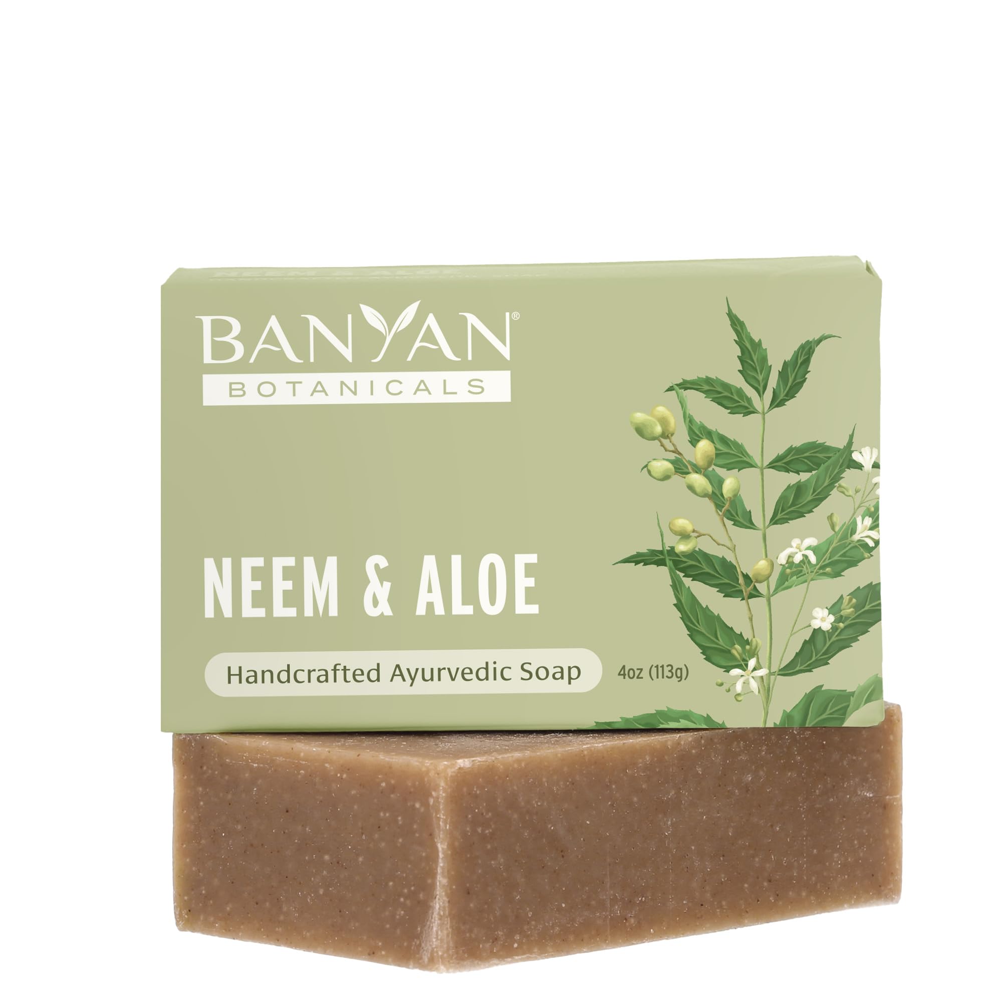 Banyan Botanicals Neem & Aloe Soap – Calming and Soothing Soap for Sensitive Skin – With Organic Neem Leaf, Aloe Vera, and Vetiver Essential Oil – 4 oz Bar – Free of Sulfates, Phthalates & Parabens
