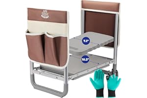 DEERFAMY Garden Stool 10.2" Width, Garden Kneeler and Seat Load Cap 350 lbs, Heavy Duty Gardening Stool with Extra Kneeling Pad, 2 Tool Pouches, Claw Gloves, Gift for Women Seniors, Brown