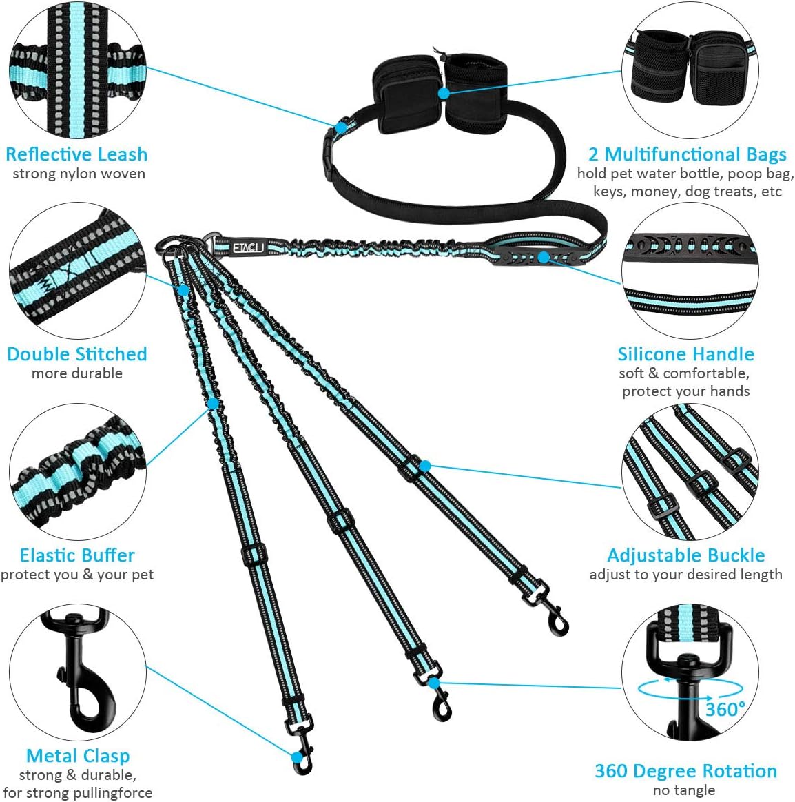 PHILORN Hands-free triple Dog Lead Splitter, Adjustable, Detachable - Image 3
