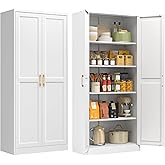 71" Kitchen Pantry Storage Cabinet,White Tall Storage Cabinet With Doors and 4 Shelves,Metal Food Pantry Cabinets for Kitchen Storage,Freestanding Cupboard for Dining Living Room,Assemble Required