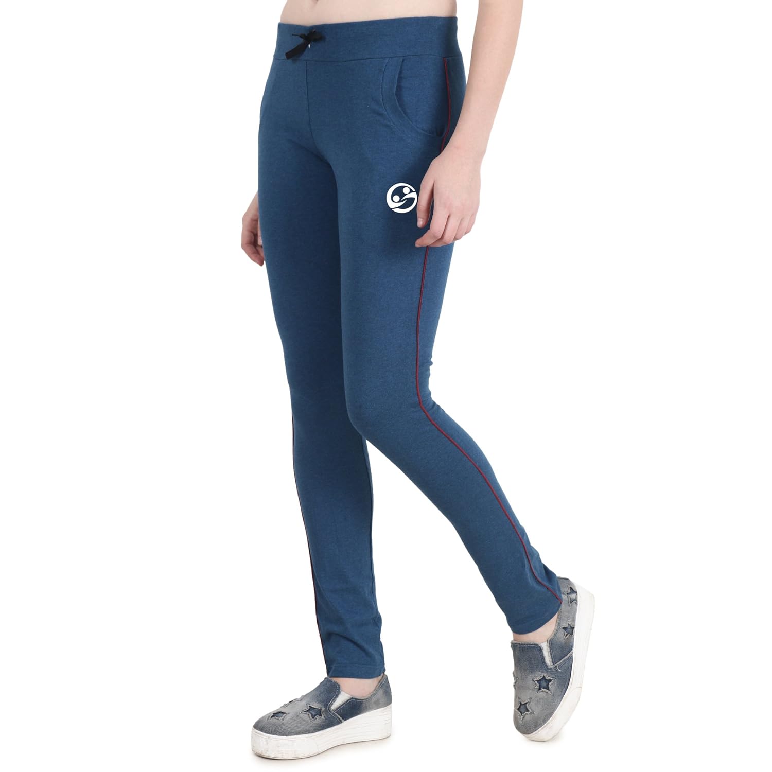 shellocks women's solid blue melange cotton full lower