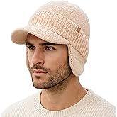 TOP-EX DryKnit™ XL/XXL 80% Merino Wool Waterproof Brim Beanie with Ear Flaps Fleece Lined Hat for Cold Weather
