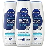 NIVEA Derma Comfort Caring Body Wash for Normal to Dry Skin, Body Wash with Hyaluronic Acid and Provitamin B5, 16.9 Fl Oz Bottle, Pack of 3