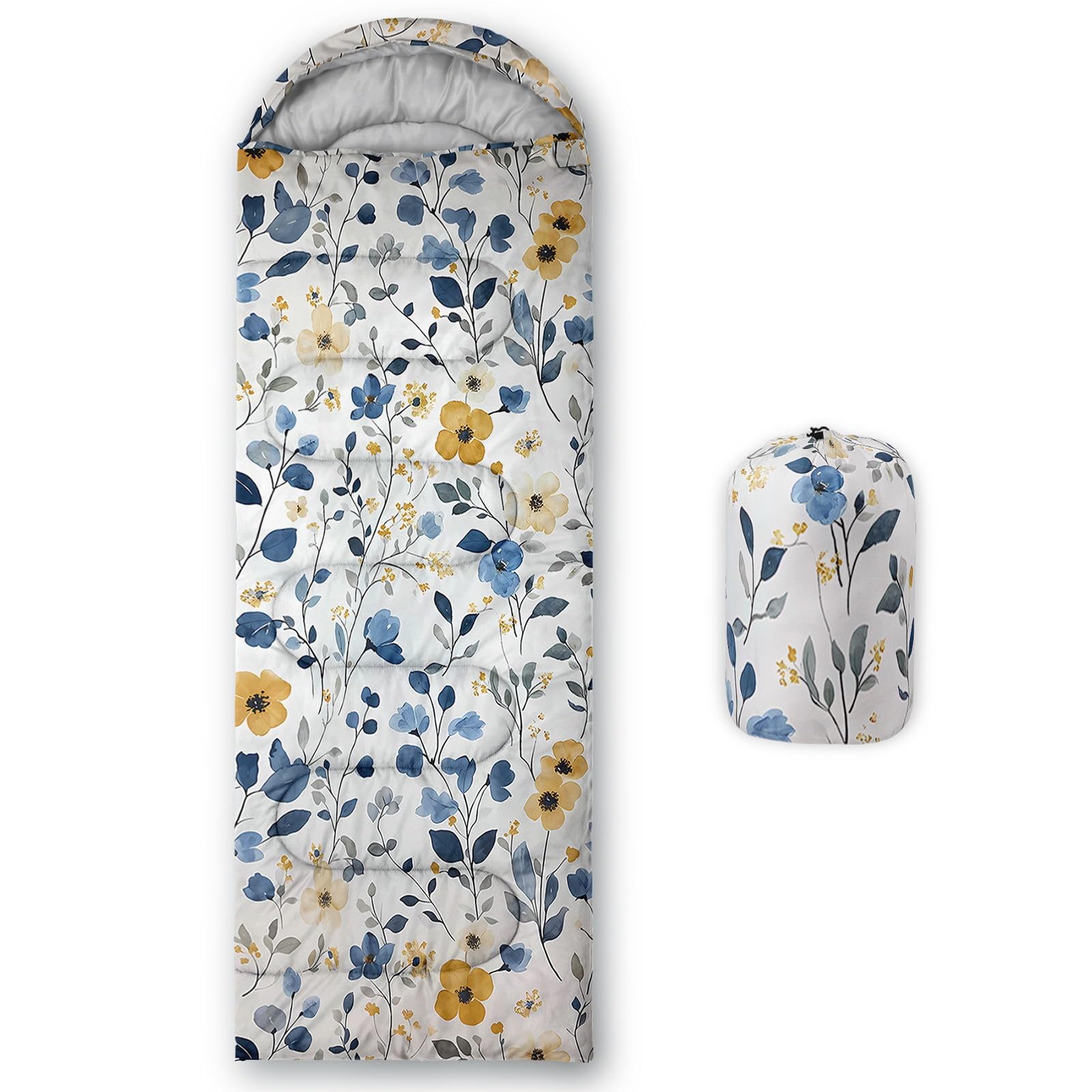 Photo 1 of Smell Sunshine Kids Sleeping Bag for Boys Girls,Blue Yellow Flowers Print-Lightweight Warm Portable Outdoor Indoor-Waterproof Cold Weather Resistant Sleeping Bag for Camping Hiking(Flowers-3)