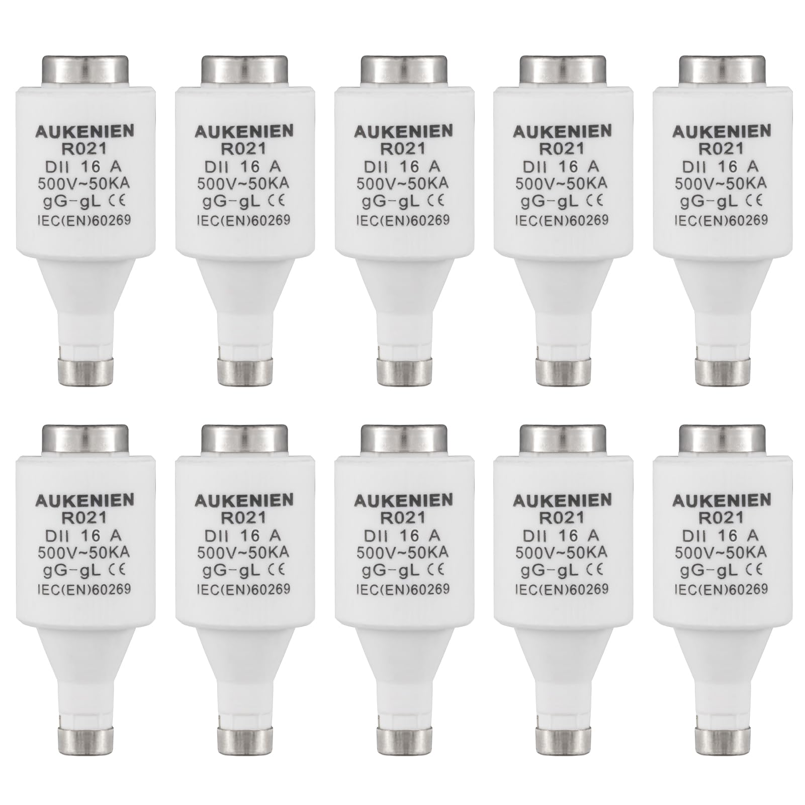 AUKENIEN DII E27 R021 Spiral Ceramic Fuses Diazed 16 Amp Fuse 16A 500V 50KA gG for Cable and Line Protection (Pack of 10)
