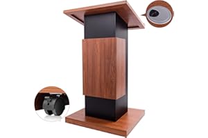 VAKIORN 47"Portable Wooden Podium, Wood Speaking Lectern Stand, Reserved Wire Hole, Lockable Wheels, Design with Storage, Standing Pulpit for Church Office School Home Conference Restaurant Meeting