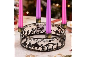 Blulu Advent Wreath Candle Holder Nativity Scene Ring Candle Holder Metal Jesus Nativity Set Christmas Centerpiece for Candlestick Rustic Advent Christmas Home Decorations Xmas Signs (Holy Night)