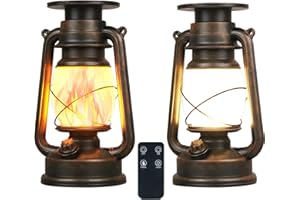 SKCOIPSRA Solar Lantern Outdoor, 2 Pack Hanging Lantern with Remote Control, Flickering Flame Vintage LED Lantern wtih Realistic Dancing Flame, Solar Powered Lights for Camping, Garden, Patio, Deck, Yard, Path