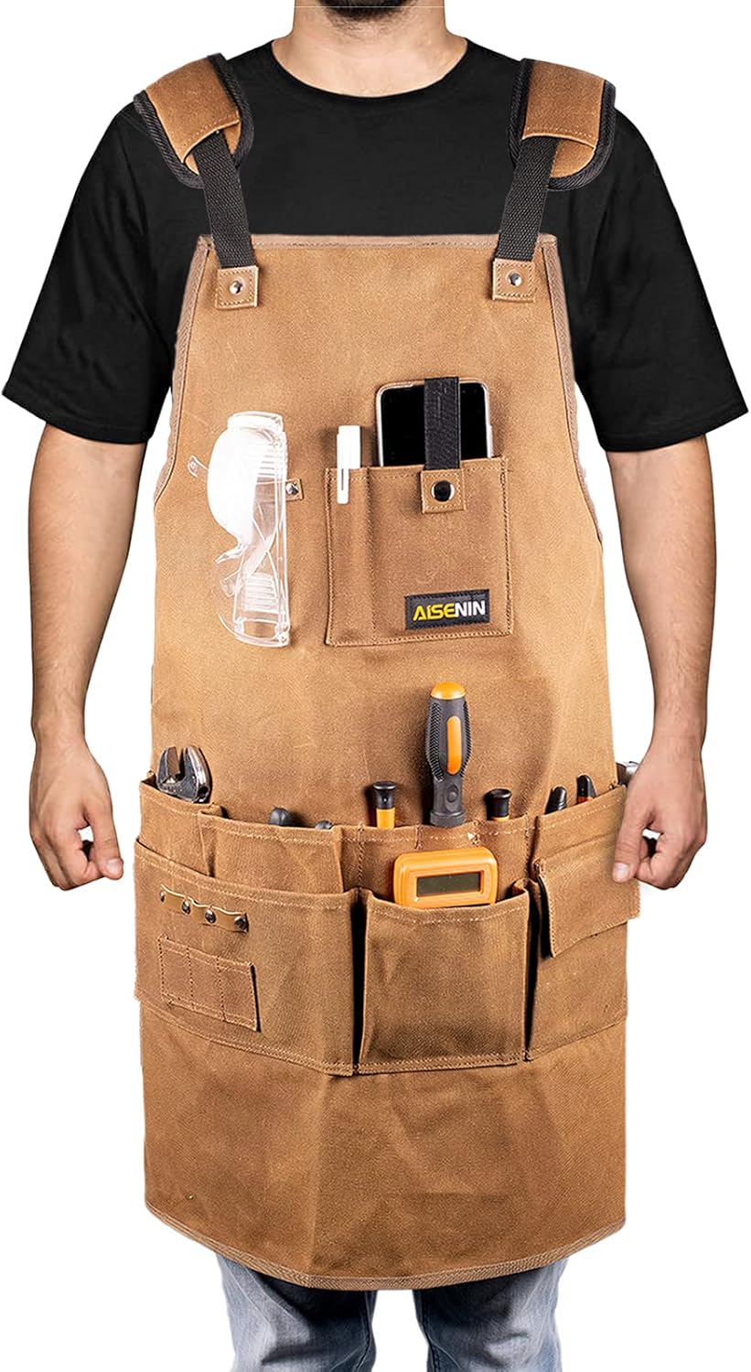Heavy Duty Waxed Canvas Work Apron With Pockets