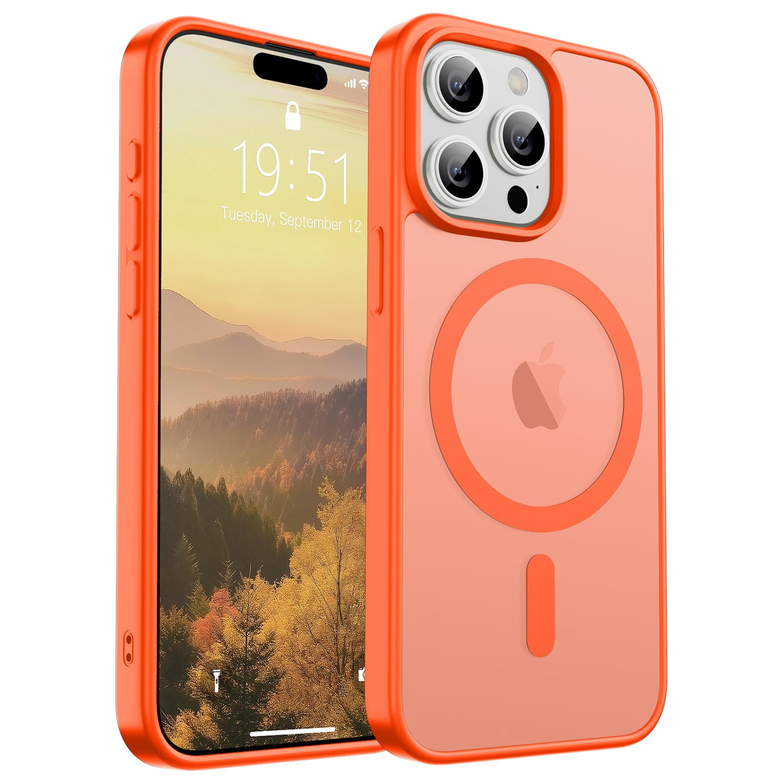 Photo 1 of SUPFINE Magnetic for iPhone 15 Pro Max Case (Compatible with MagSafe) (Military Grade Drop Protection) Slim Translucent Matte Shockproof with Anti-Fingerprint Phone Case,Orange
