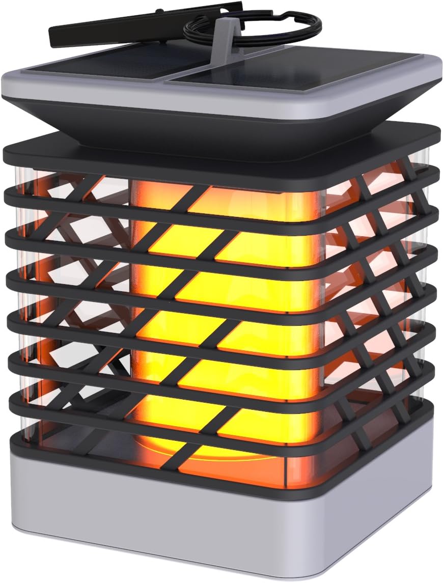 Solar Lights Outdoor, iThird LED Flickering Flame Candle Lights Solar Powered Lantern Hanging Decorative Lamp for Pathway Garden Deck Christmas Holiday Party Waterproof Auto On/of-Warm White Light