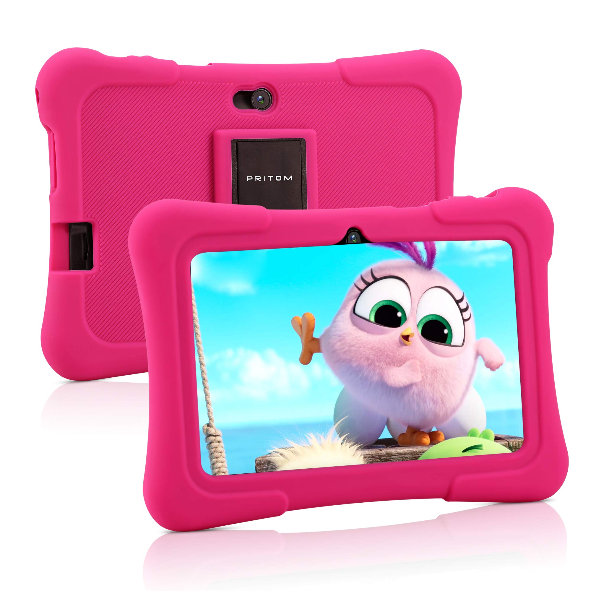 PRITOM Kids Tablets 7 Inch, WiFi Tablets for Children, Android 13, 32GB ROM,512GB Expand, Toddler Tablet, BT, Dual Camera, Parental Control,Kids Software Pre-Installed for Educating, Gaming（Pink）