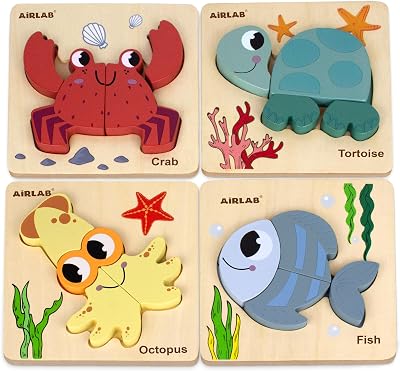 Airlab Wooden Ocean Puzzles 4 Pack Toddler Education Travel Toys 1 2 3 Years