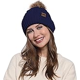 WOOH Womens Beanies for Winter,Knit Hat with Faux Fur Pom Pom Beanie for Women,Warm Fleece Lined,Less Static