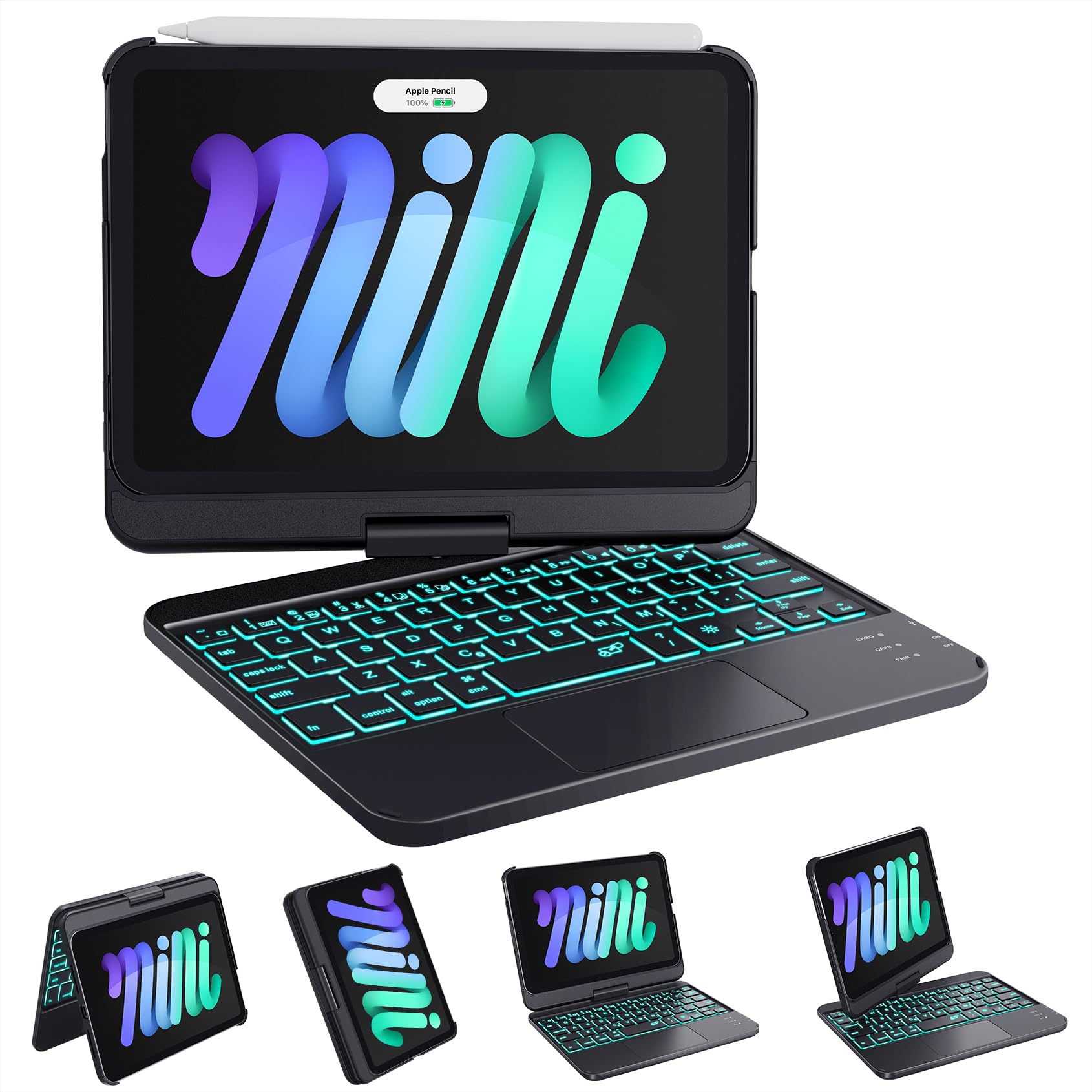 Coque Clavier Bluetooth IPad Mini 7/6 (8.3") - Rétroéclairage 7 Couleurs, AZERTY, Détachable, Rechargeable, Avec étui De Protection