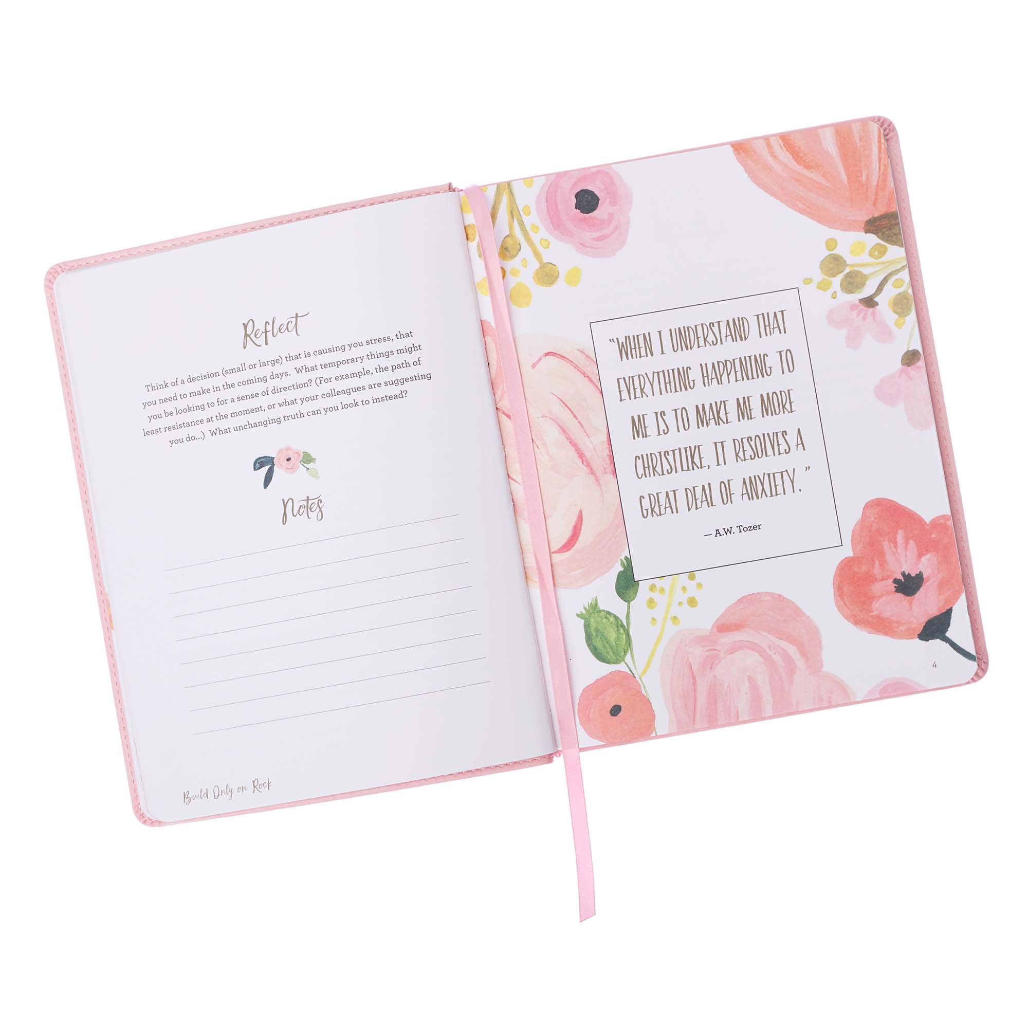 Find Rest Womens Devotional For Lasting Peace In A Busy Life - Pink Faux Leather Flexcover Gift Book Devotional w/Ribbon Marker