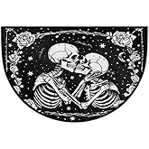 Halloween Skull Skeleton Goth Half Round Doormat Washable Semi Circle Rug Non Slip Half Moon Rug Floor Mat for Indoor Outdoor Bathroom Kitchen Fireplace Entryway Bath Holiday Decor