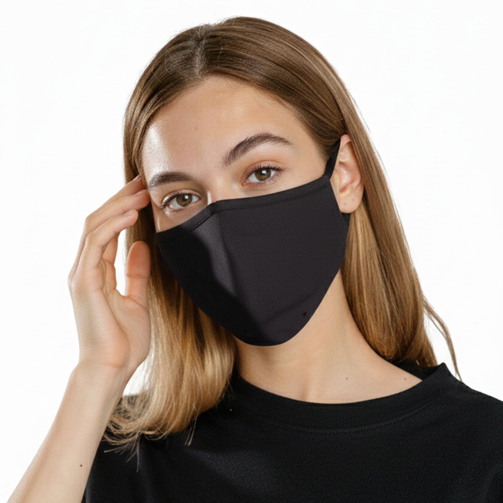 Komonee 4 x 4 Ply Black Face Mask: Winter Washable Reusable Cloth Mouth Cover - Breathable Dustproof Protection for Men & Women - Thermal Warmth for Outdoors, Cycling, Skiing & Daily Use - Adjustable