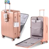 Gets 20 Inch Carry on Luggage with Wheels Airline Approved ABS+PC, Pink | Front Laptop Compartment, USB Charger, Cup Holder, Stylish Suitcase for Women Men, Travel, Business Trips, Weekend Getaways