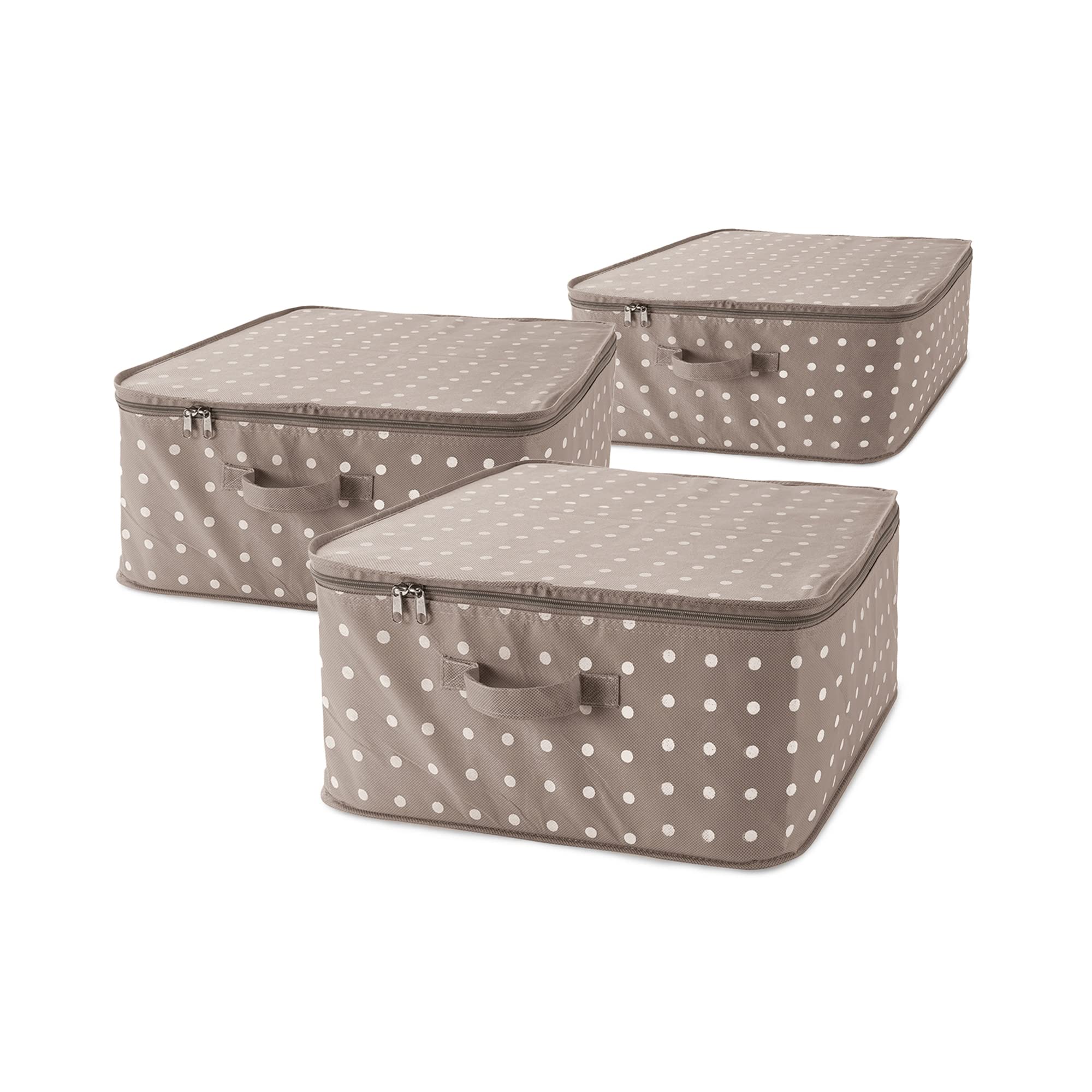 Compactor Set of 3 Storage Bags with Zip, Rivoli Range, Brown/White, 46 x 46 x H20.5 cm, RAN8108